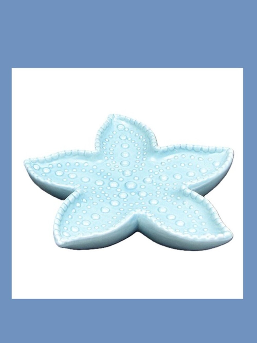 Blue Ceramic Starfish Candy Dish 9 1/2" long by 9 1/2" wide by 1 3/4" deep 14338